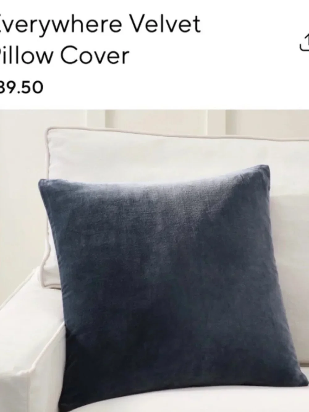 POTTERY BARN Everywhere Velvet navy blue pillow cover, 20 x 20, LN